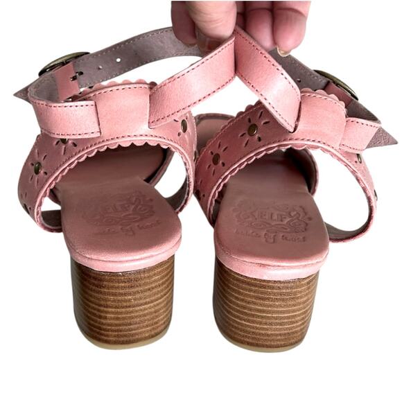 ELF Paloma Leather Heel Sandal Womens 9.5 Pink Ankle Strap Studded Hand Made NEW - Picture 4 of 6